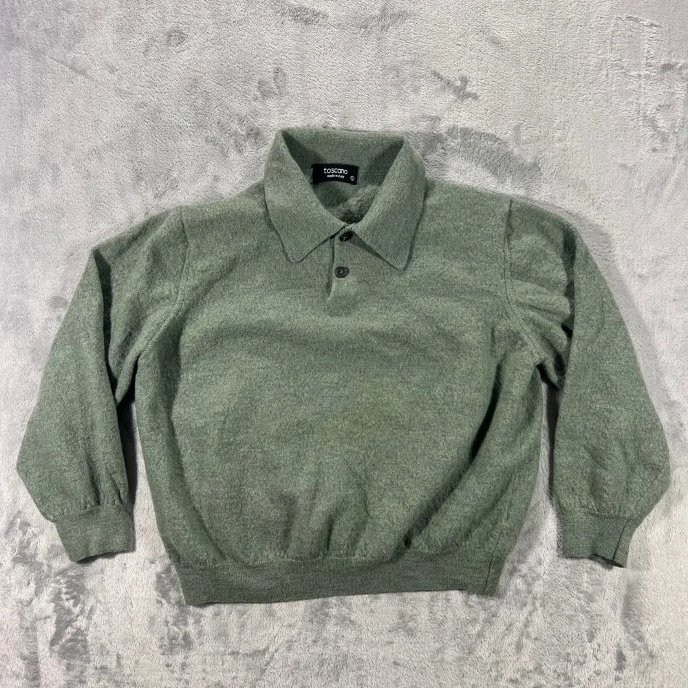 TOSCANO 100‎ Merino Wool Pullover Women Large Green Made in Italy Polo Fall